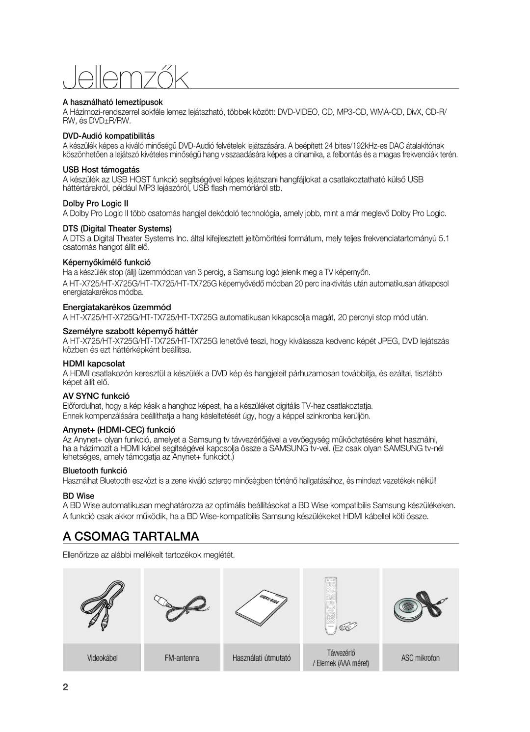 Samsung HT-X725GT/XET, HT-TX725GT/EDC, HT-X725T/EDC, HT-X725GT/EDC manual Jellemzők, BD Wise 