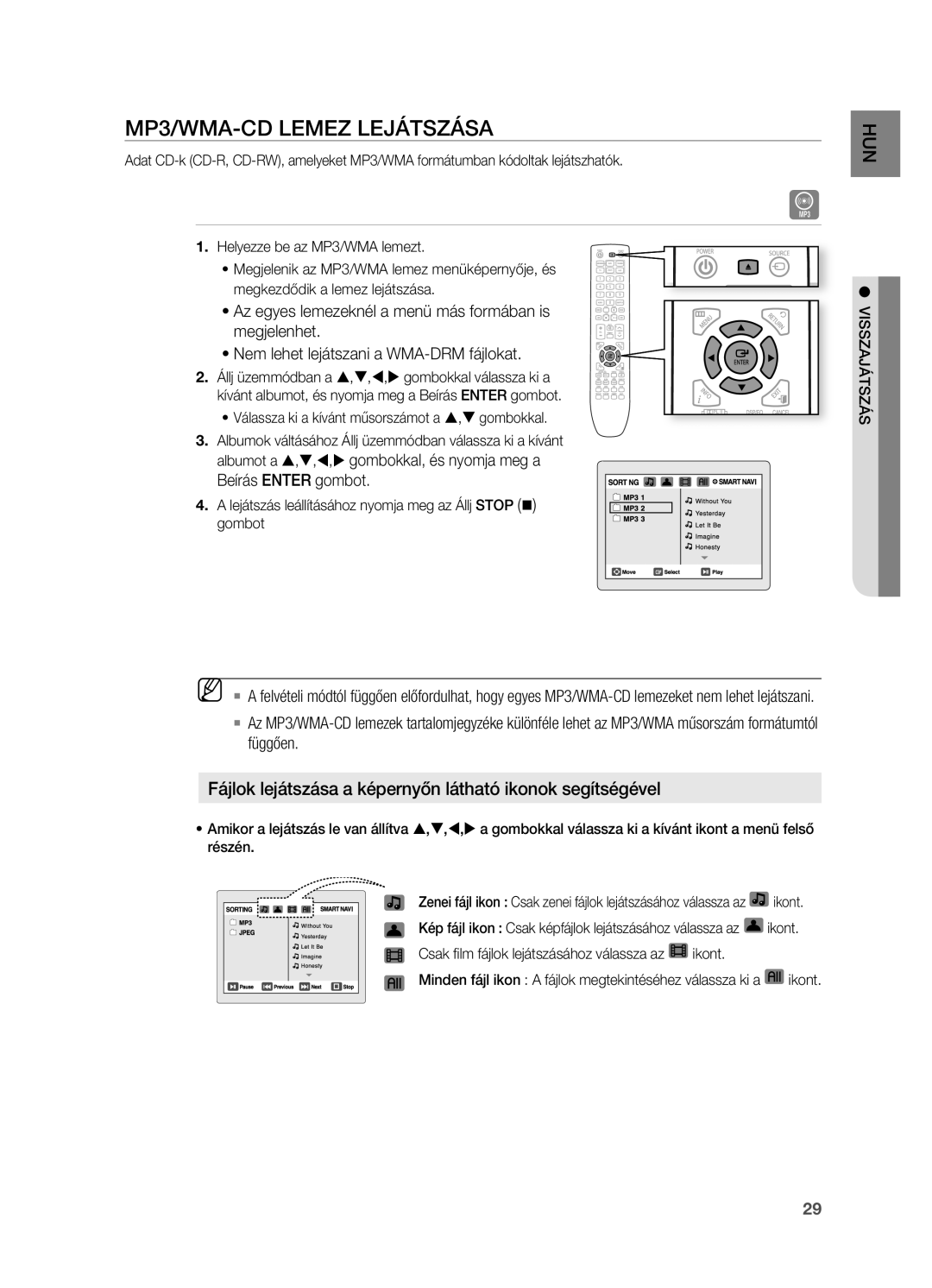 Samsung HT-X725T/EDC, HT-TX725GT/EDC, HT-X725GT/XET manual MP3/WMA-CD LEMEz LEjáTSzáSA, Helyezze be az MP3/WMA lemezt 