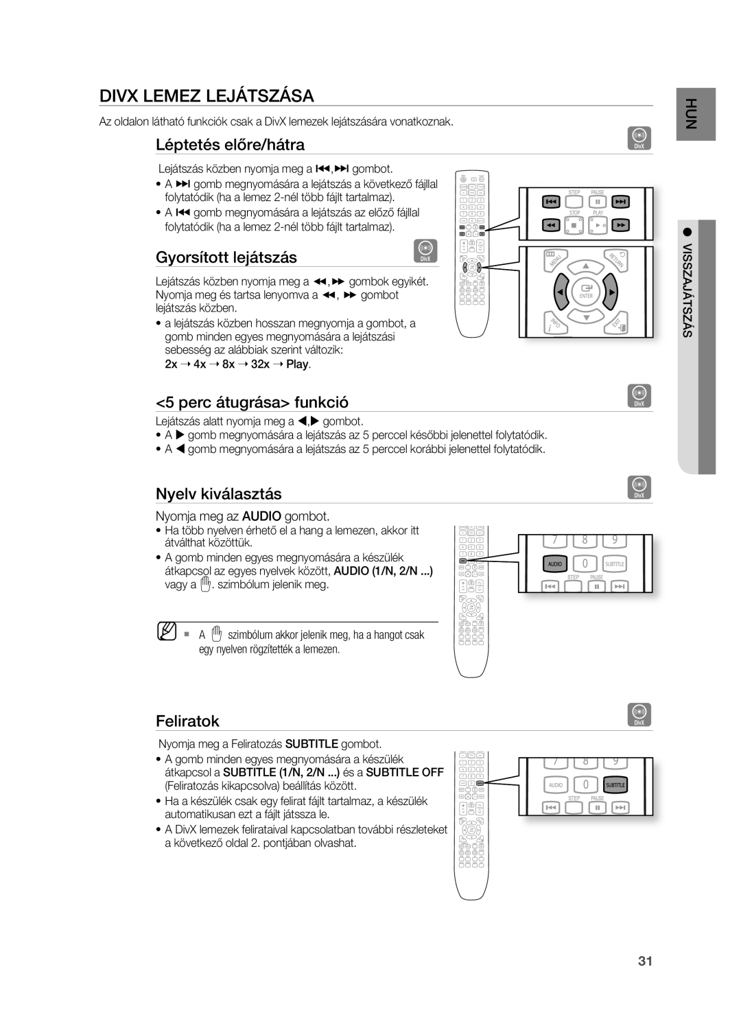 Samsung HT-X725GT/EDC, HT-TX725GT/EDC, HT-X725T/EDC, HT-X725GT/XET manual Divx LEMEz LEjáTSzáSA 