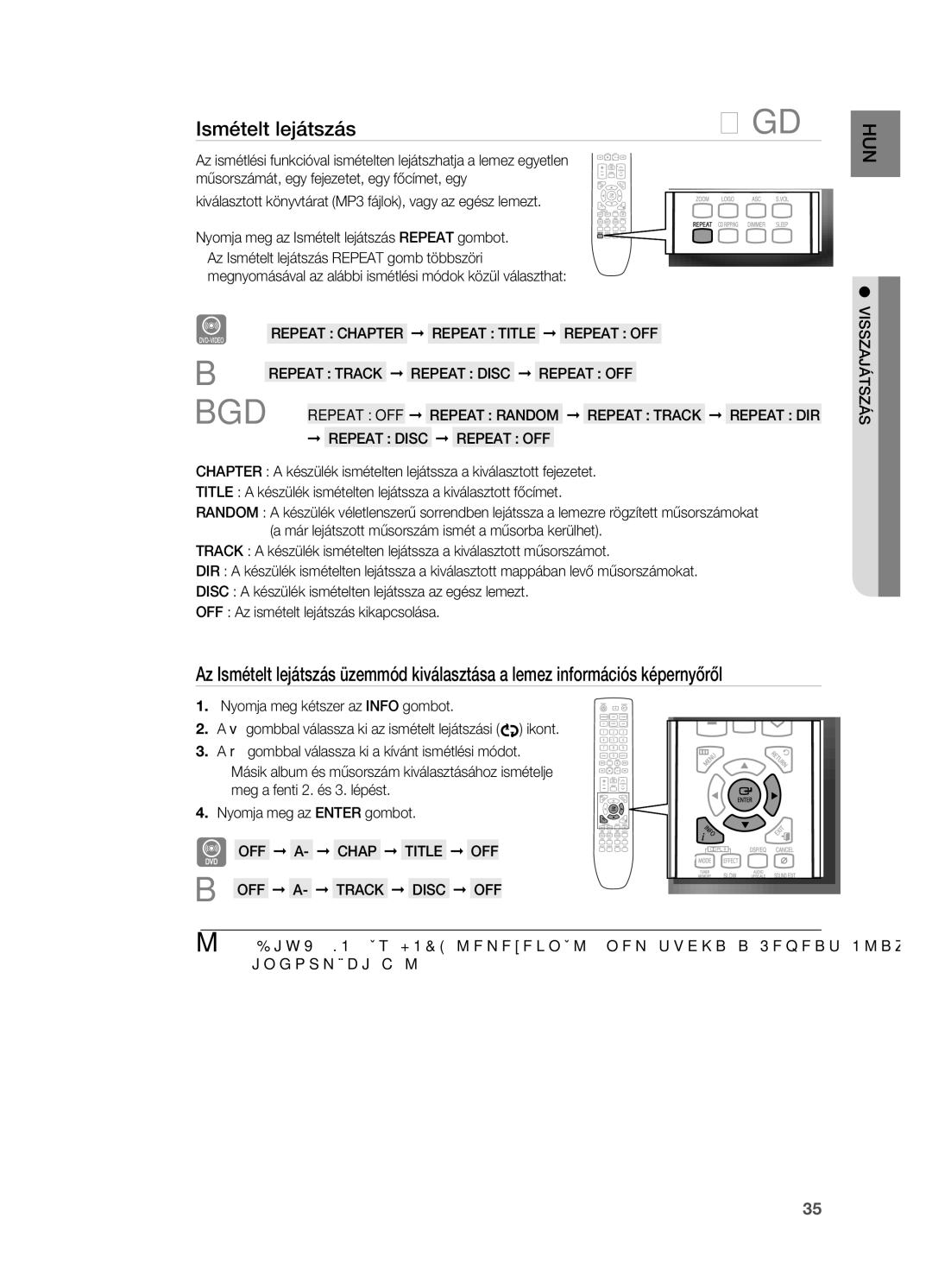 Samsung HT-X725GT/EDC, HT-TX725GT/EDC, HT-X725T/EDC manual Ismételt lejátszás, OFF A- Chap Title OFF OFF A- Track Disc OFF 