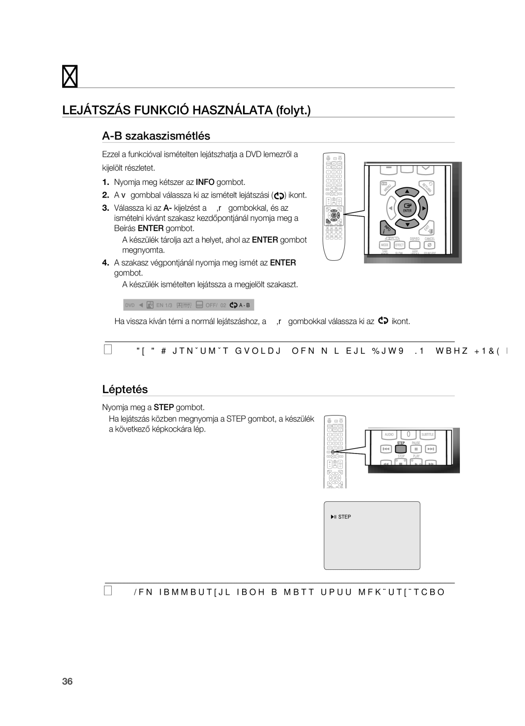 Samsung HT-TX725GT/EDC, HT-X725T/EDC, HT-X725GT/XET, HT-X725GT/EDC manual Szakaszismétlés, Léptetés 