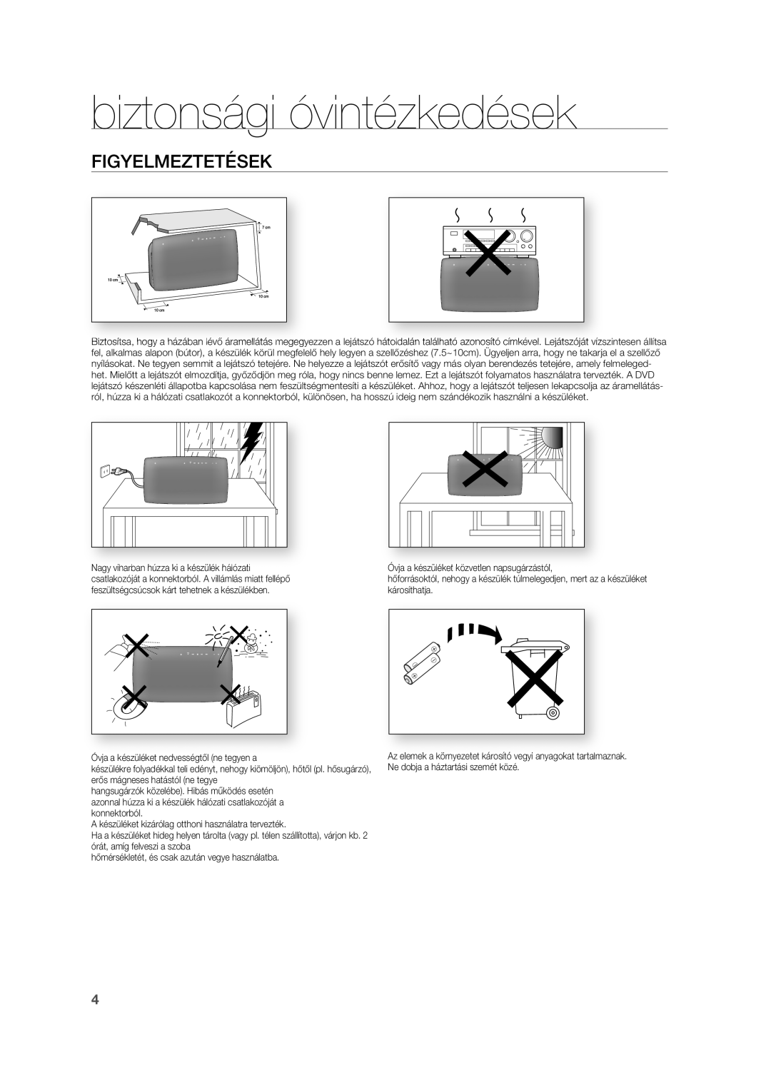 Samsung HT-TX725GT/EDC, HT-X725T/EDC, HT-X725GT/XET, HT-X725GT/EDC manual FIGYELMEzTETÉSEK 