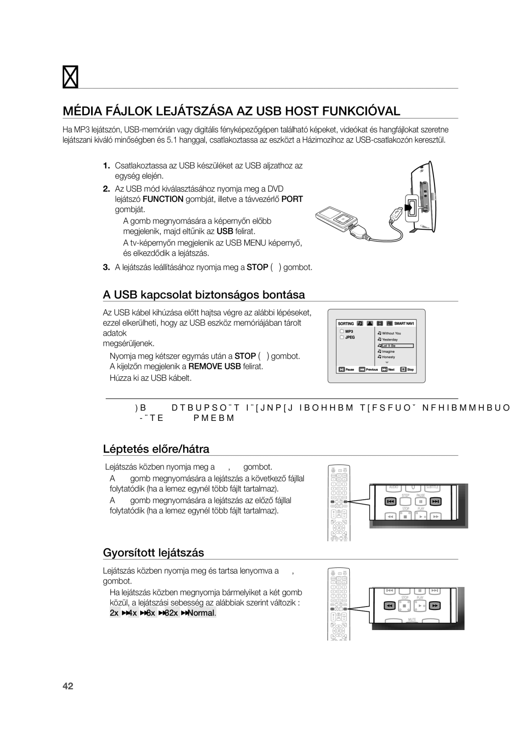 Samsung HT-X725GT/XET, HT-TX725GT/EDC Média FájLOK LEjáTSzáSA Az USB Host FUNKCIóVAL, USB kapcsolat biztonságos bontása 