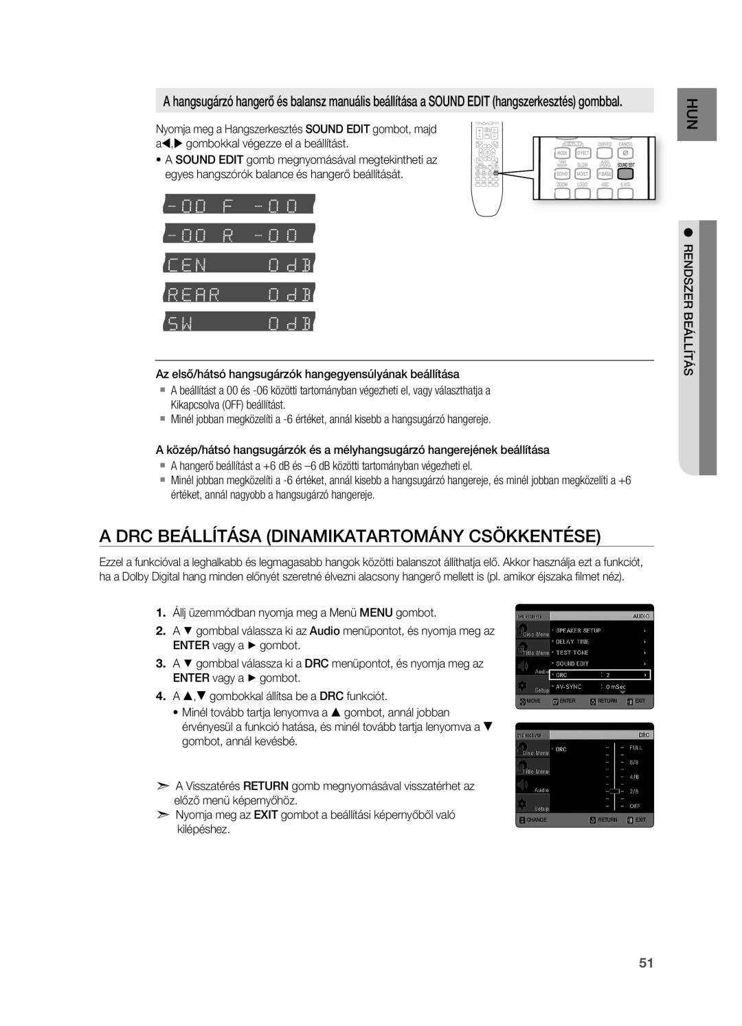 Samsung HT-X725GT/EDC, HT-TX725GT/EDC, HT-X725T/EDC, HT-X725GT/XET manual DRC BEáLLíTáSA DINAMIKATARTOMáNY Csökkentése 