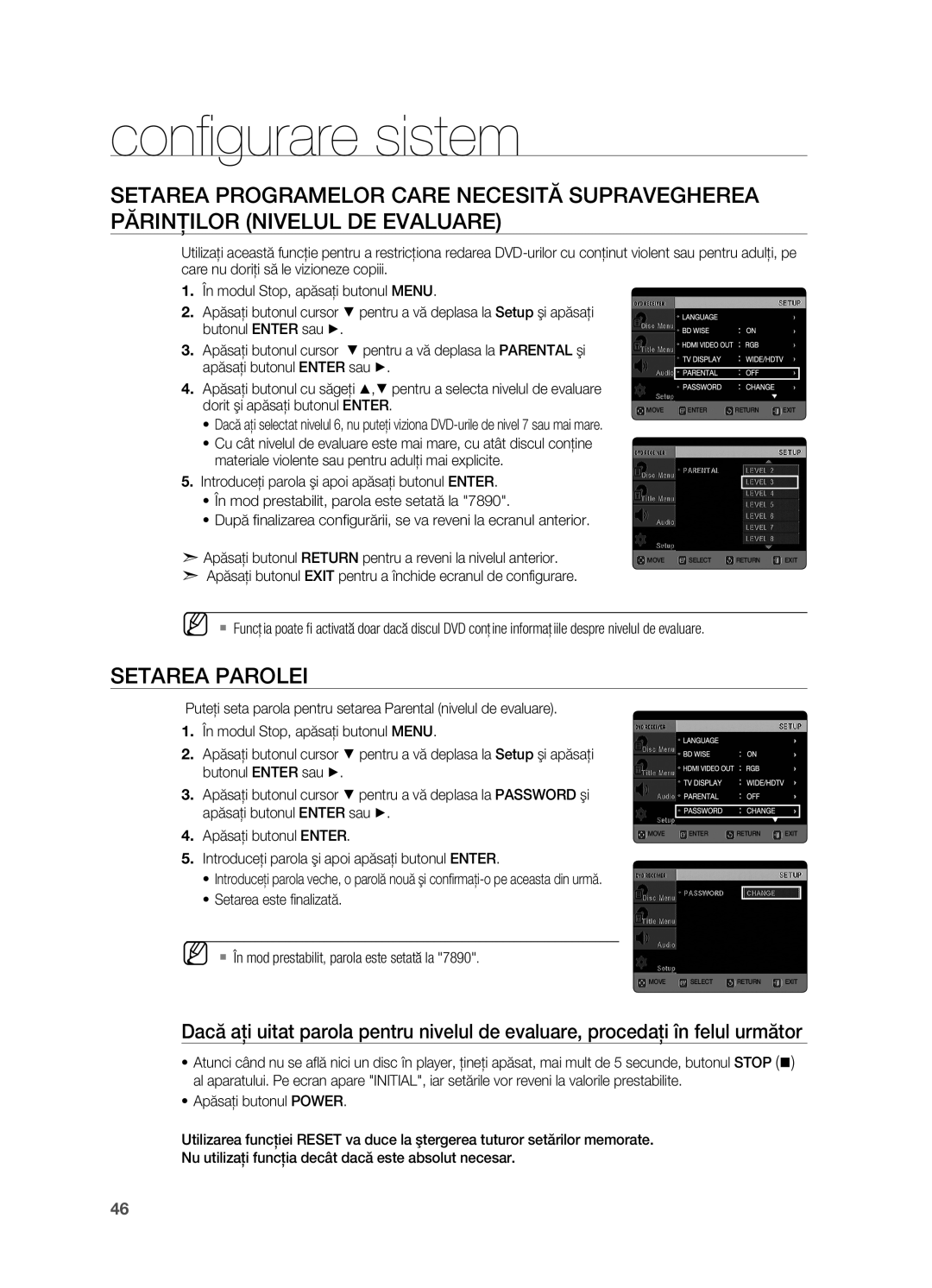 Samsung HT-TX725GT/EDC manual Setarea parolei 