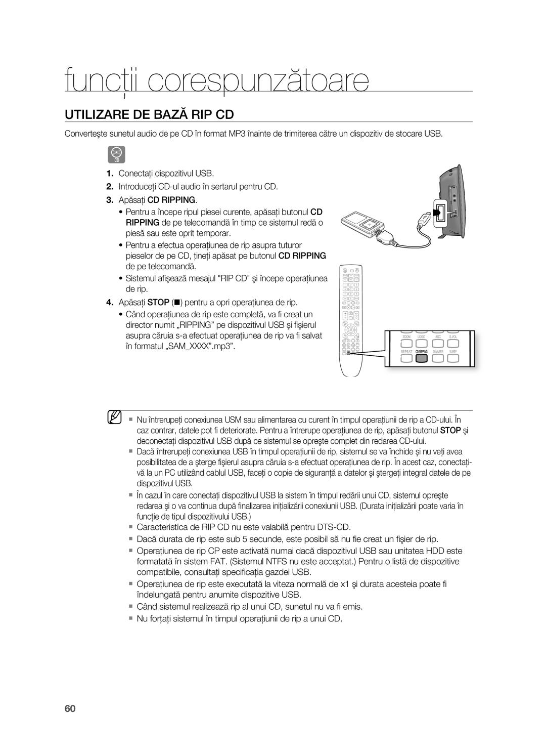 Samsung HT-TX725GT/EDC manual Utilizare DE BAZă RIP CD 