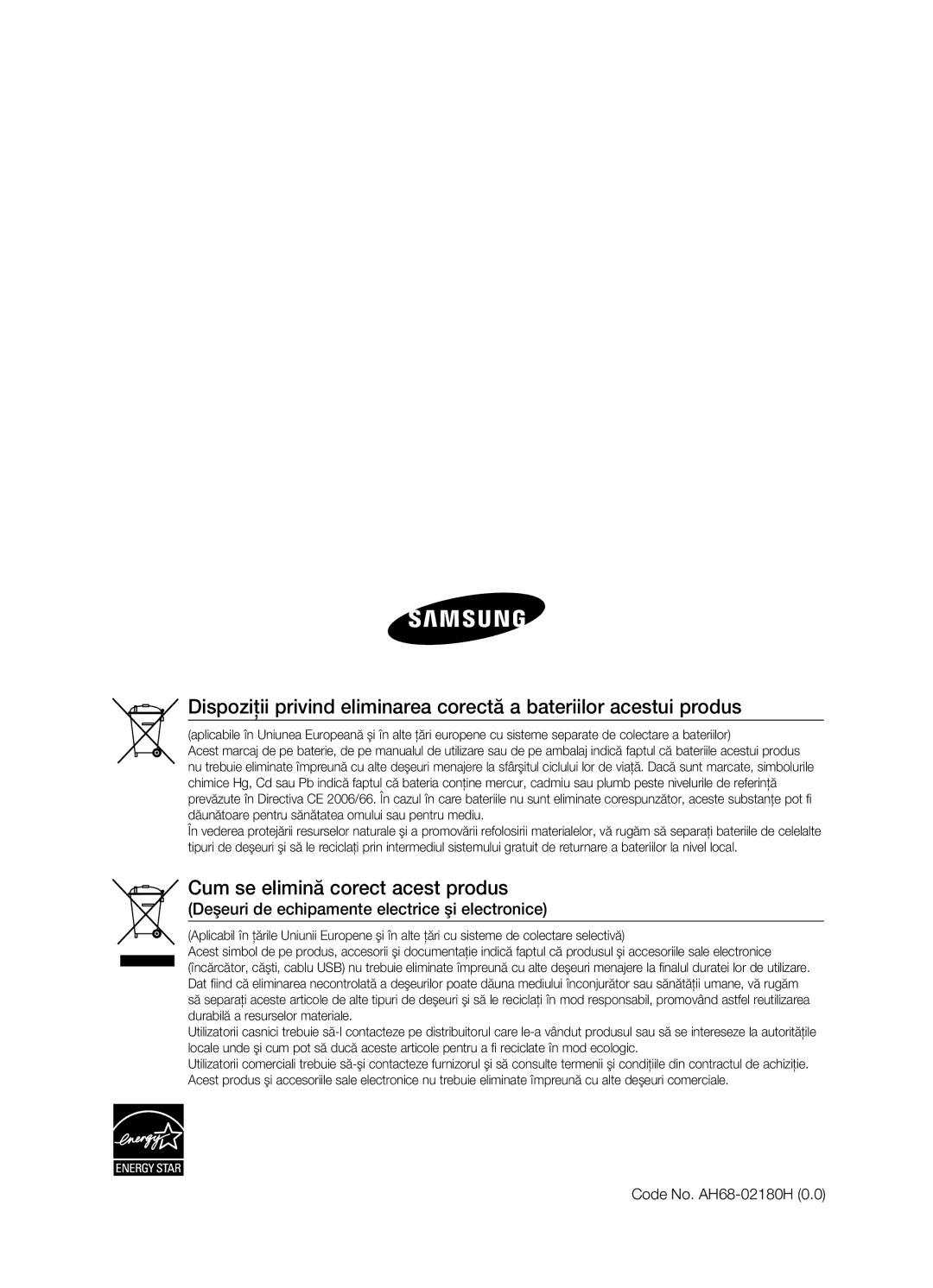 Samsung HT-TX725GT/EDC manual Cum se elimină corect acest produs, Deşeuri de echipamente electrice şi electronice 