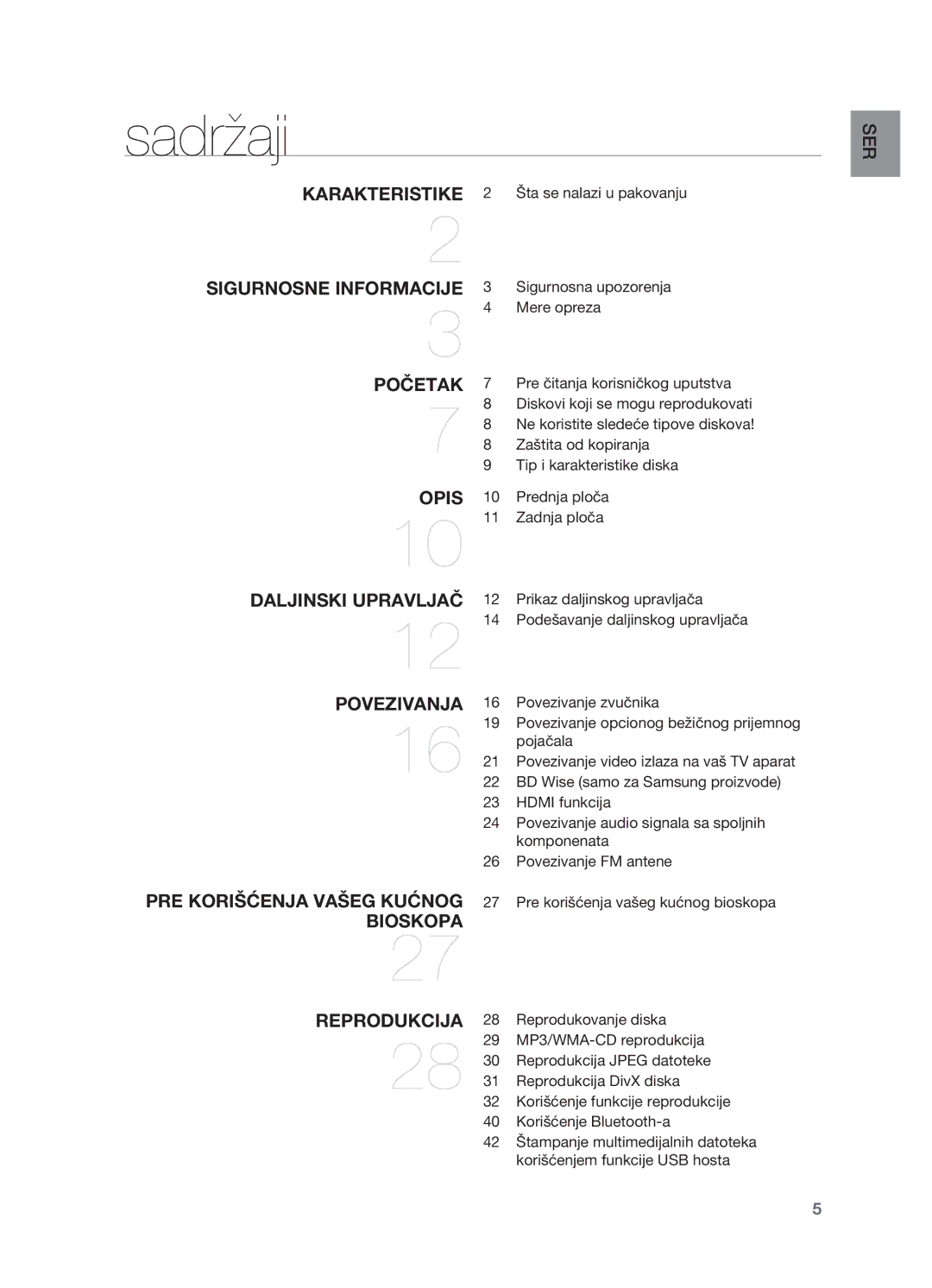 Samsung HT-TX725GT/EDC manual Sadržaji 