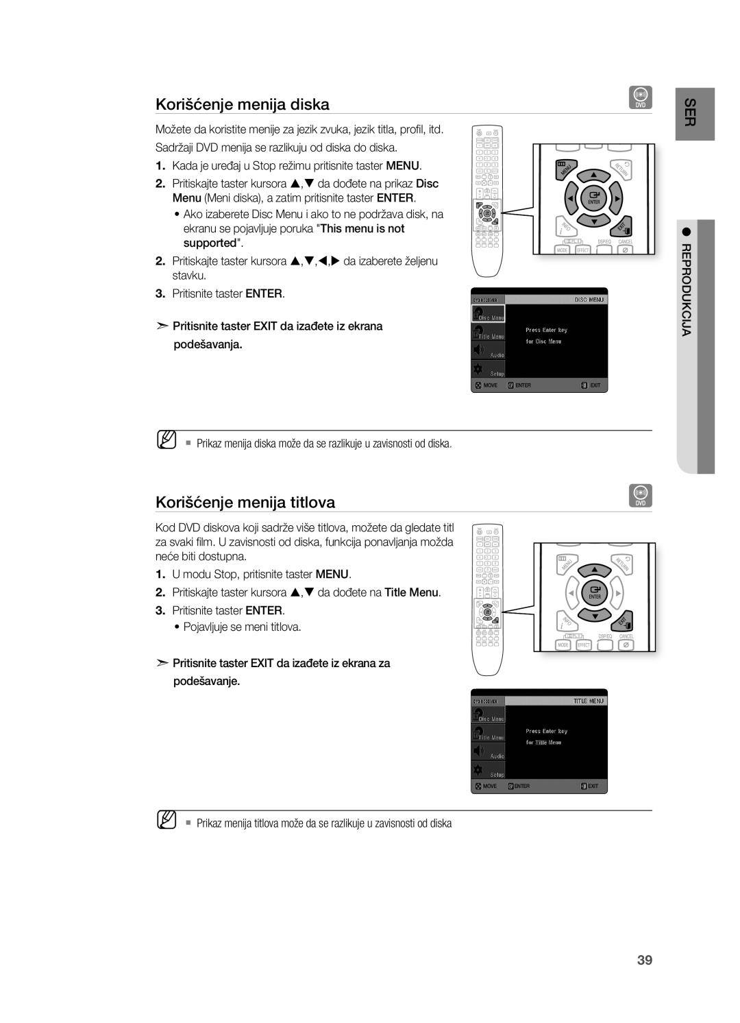 Samsung HT-TX725GT/EDC manual Korišćenje menija diska, Korišćenje menija titlova 