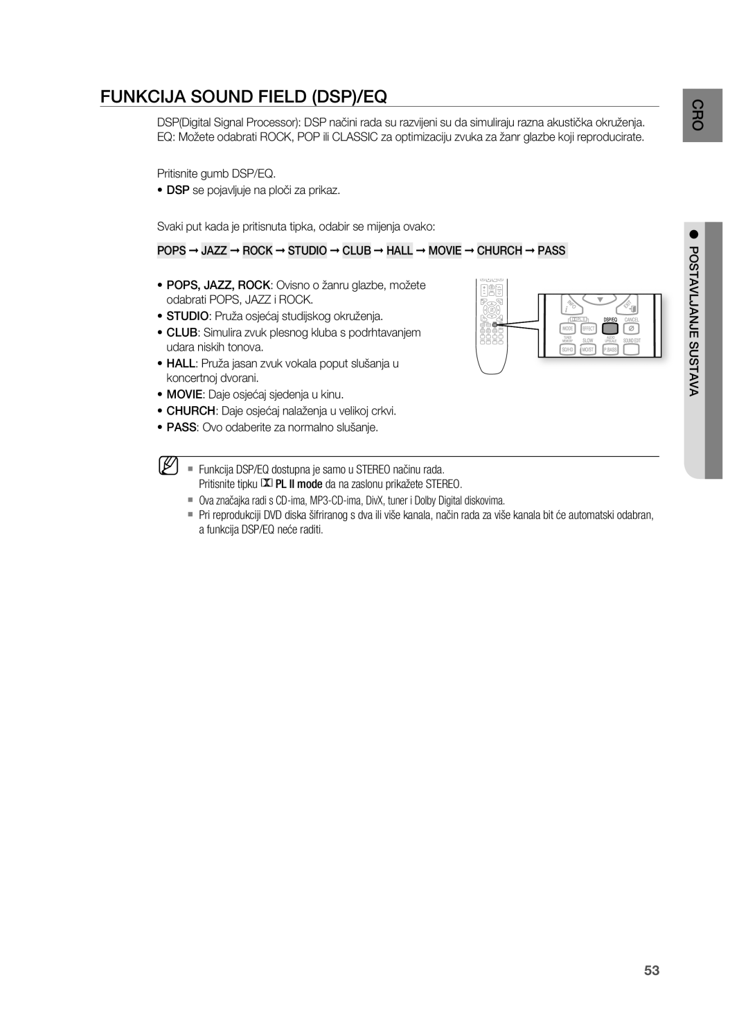 Samsung HT-TX725GT/EDC manual FUNkCIjA SoUND Field DSP/EQ 