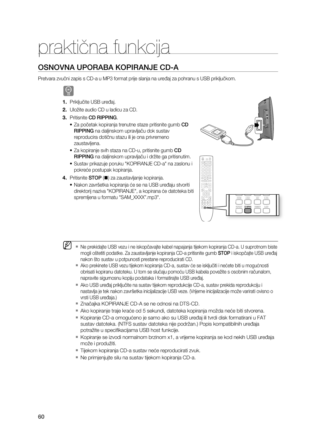 Samsung HT-TX725GT/EDC manual OSNoVNA UPoRABA koPIRANjE CD-A 