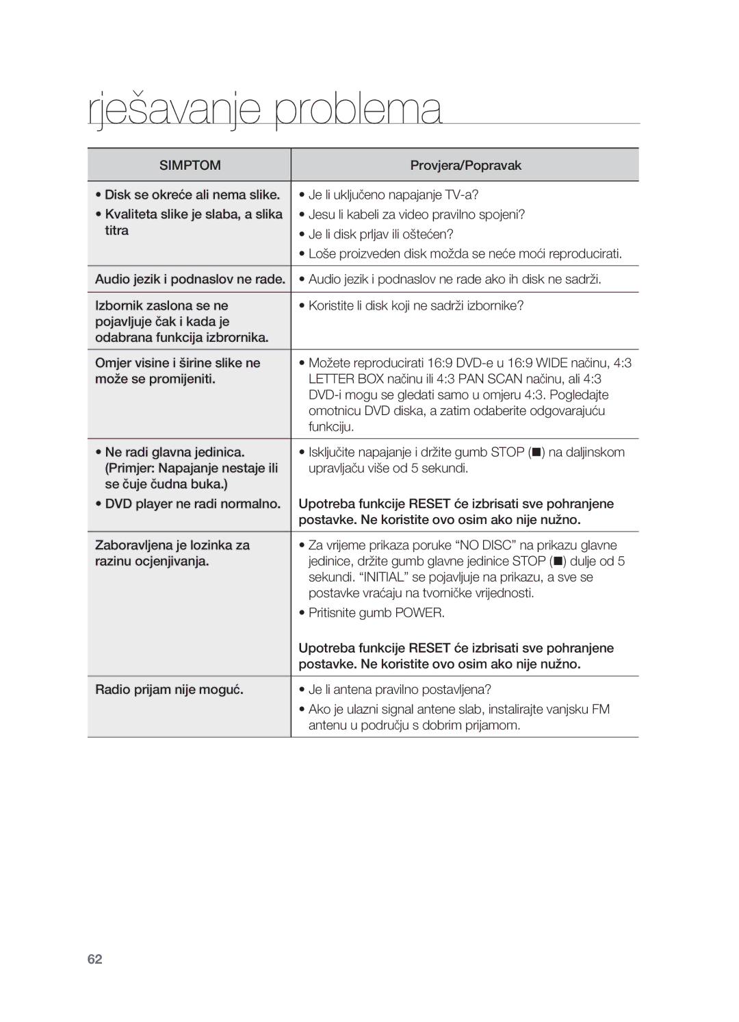 Samsung HT-TX725GT/EDC manual Je li disk prljav ili oštećen?, Možete reproducirati 169 DVD-e u 169 Wide načinu 