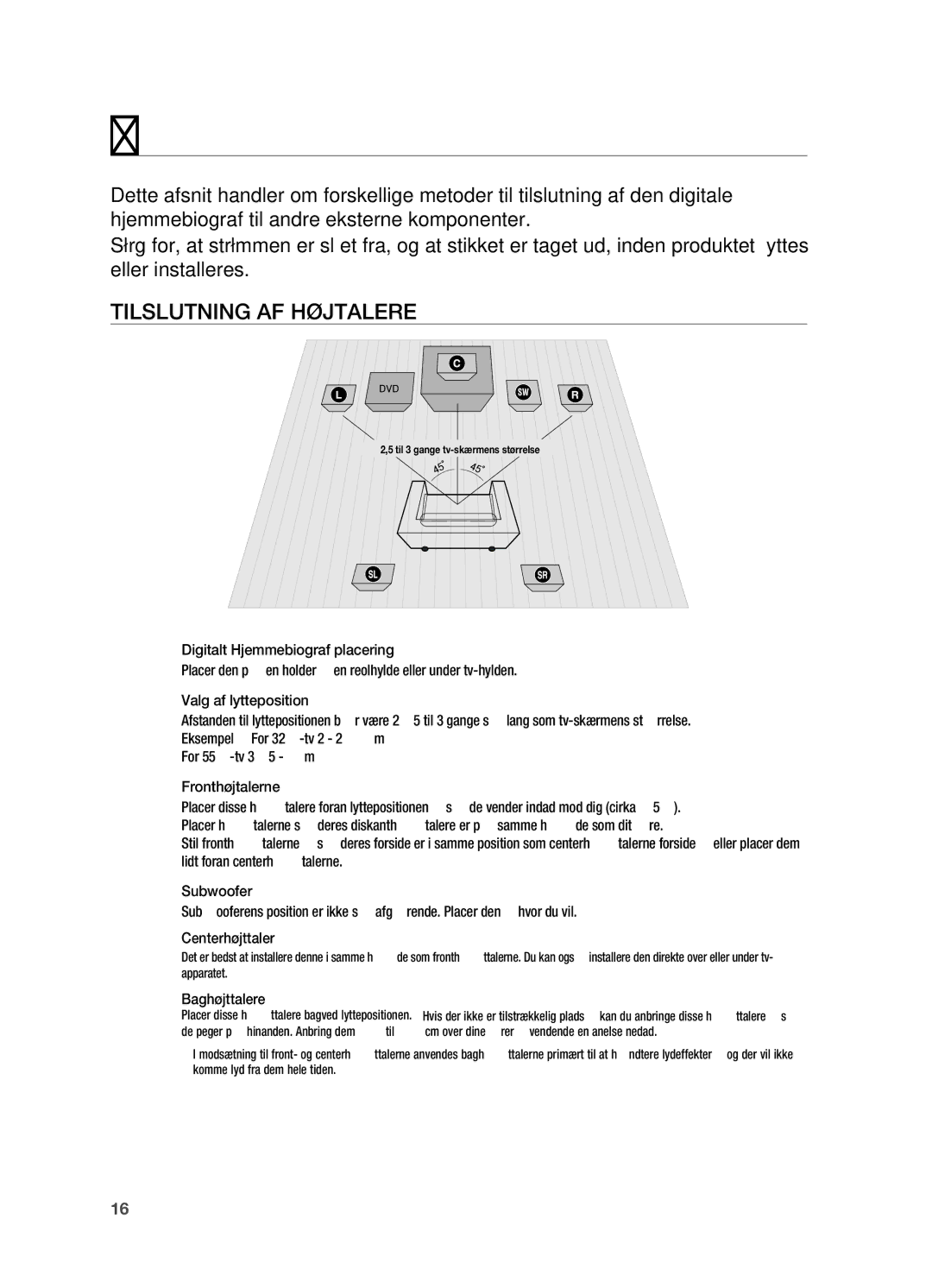 Samsung HT-TX725GT/XEE, HT-X725GT/XEE manual Tilslutninger, Tilslutning af højtalere, Baghøjttalere hj 