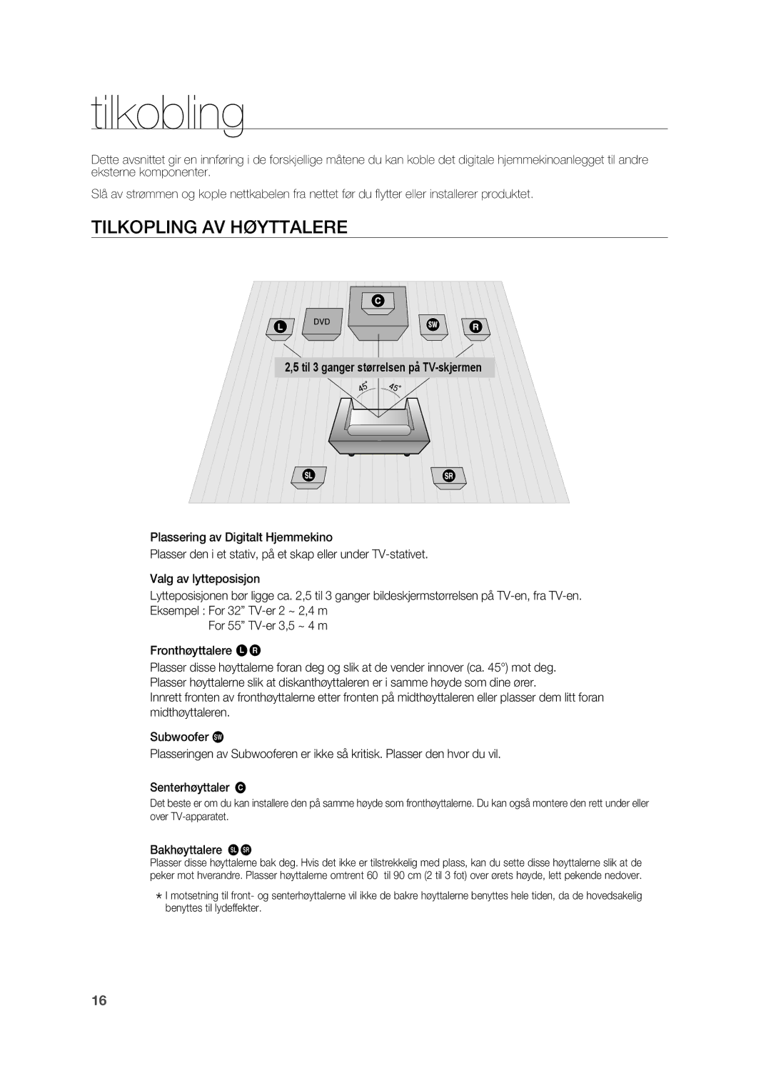 Samsung HT-TX725GT/XEE, HT-X725GT/XEE manual Tilkobling, Tilkopling av høyttalere, Bakhøyttalere hj 