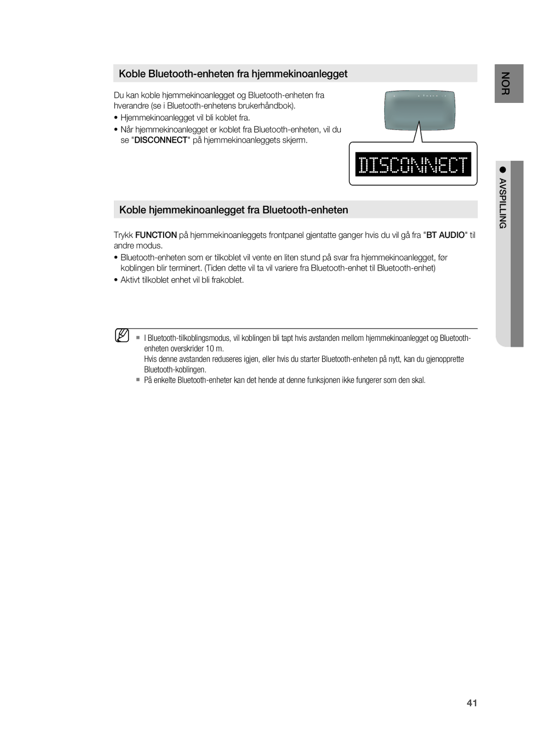 Samsung HT-X725GT/XEE, HT-TX725GT/XEE manual ~ Hjemmekinoanlegget vil bli koblet fra, Avspillin 