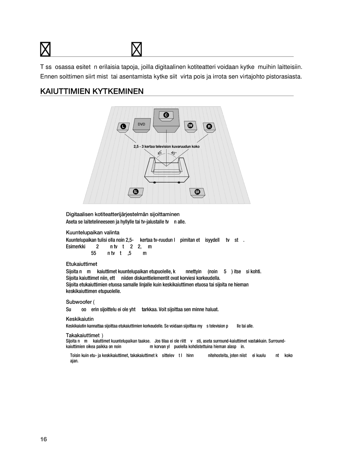 Samsung HT-TX725GT/XEE, HT-X725GT/XEE manual Connections, Kaiuttimien kytkeminen, Takakaiuttimet hj 