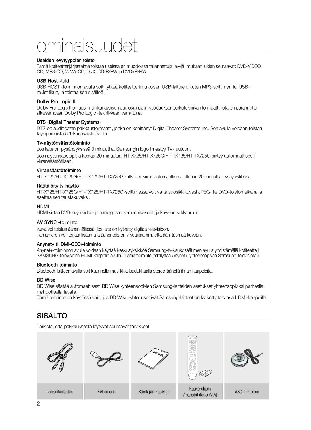 Samsung HT-TX725GT/XEE, HT-X725GT/XEE manual Ominaisuudet, Hdmi 