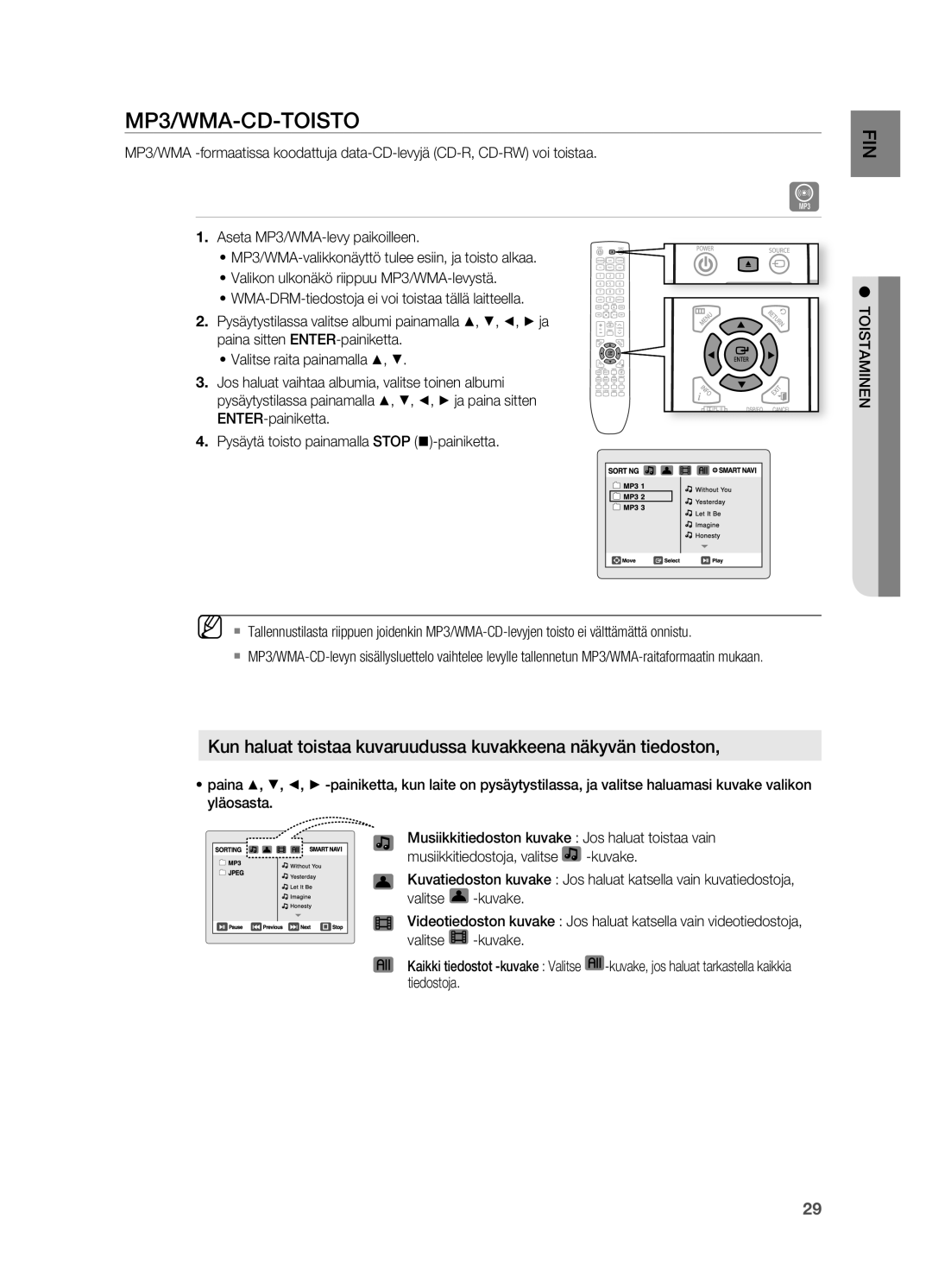 Samsung HT-X725GT/XEE, HT-TX725GT/XEE manual MP3/WMA-CD-ToISTo 