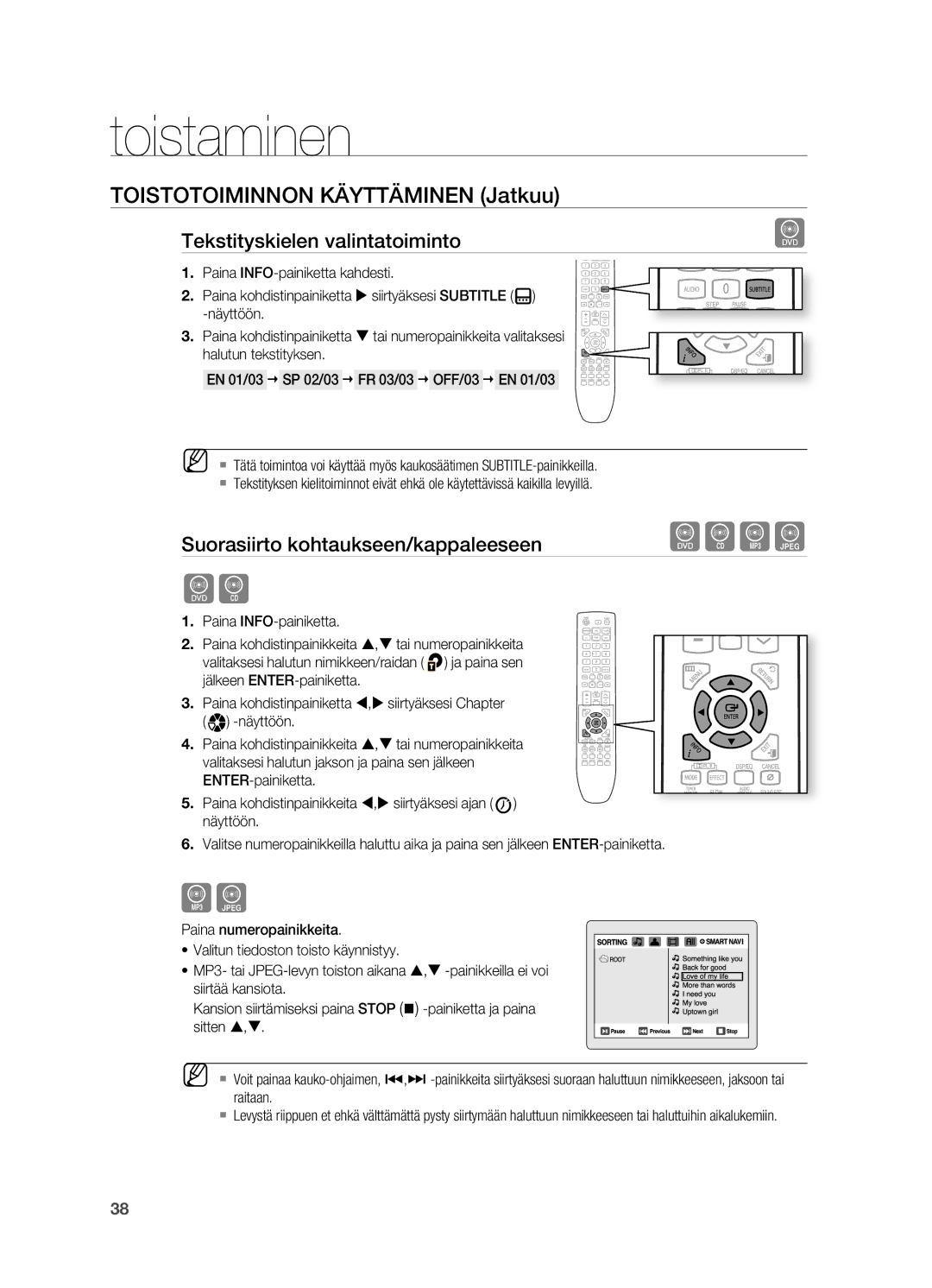 Samsung HT-TX725GT/XEE, HT-X725GT/XEE manual Tekstityskielen valintatoiminto, Suorasiirto kohtaukseen/kappaleeseen 