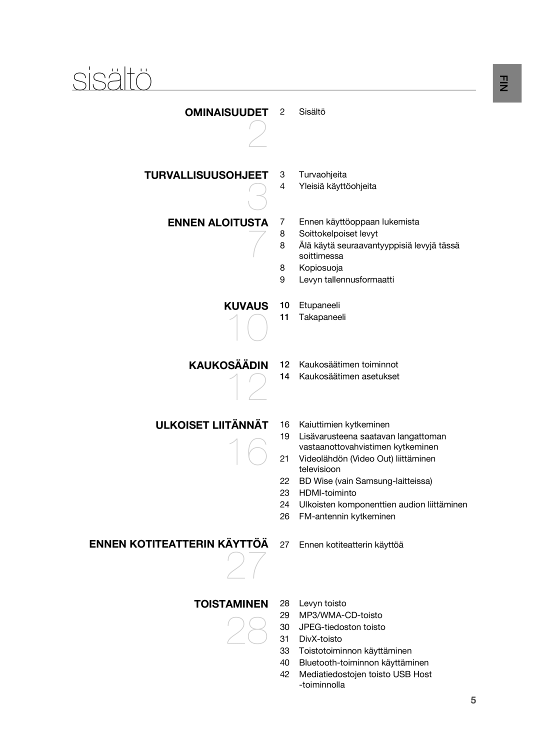 Samsung HT-X725GT/XEE, HT-TX725GT/XEE manual Sisältö 