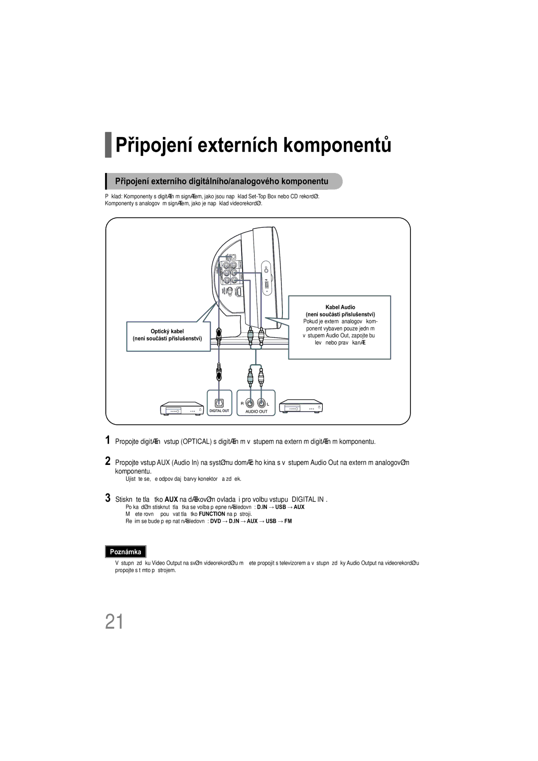 Samsung HT-XQ100WR/ELS manual Připojení externích komponentů, Připojení externího digitálního/analogového komponentu 