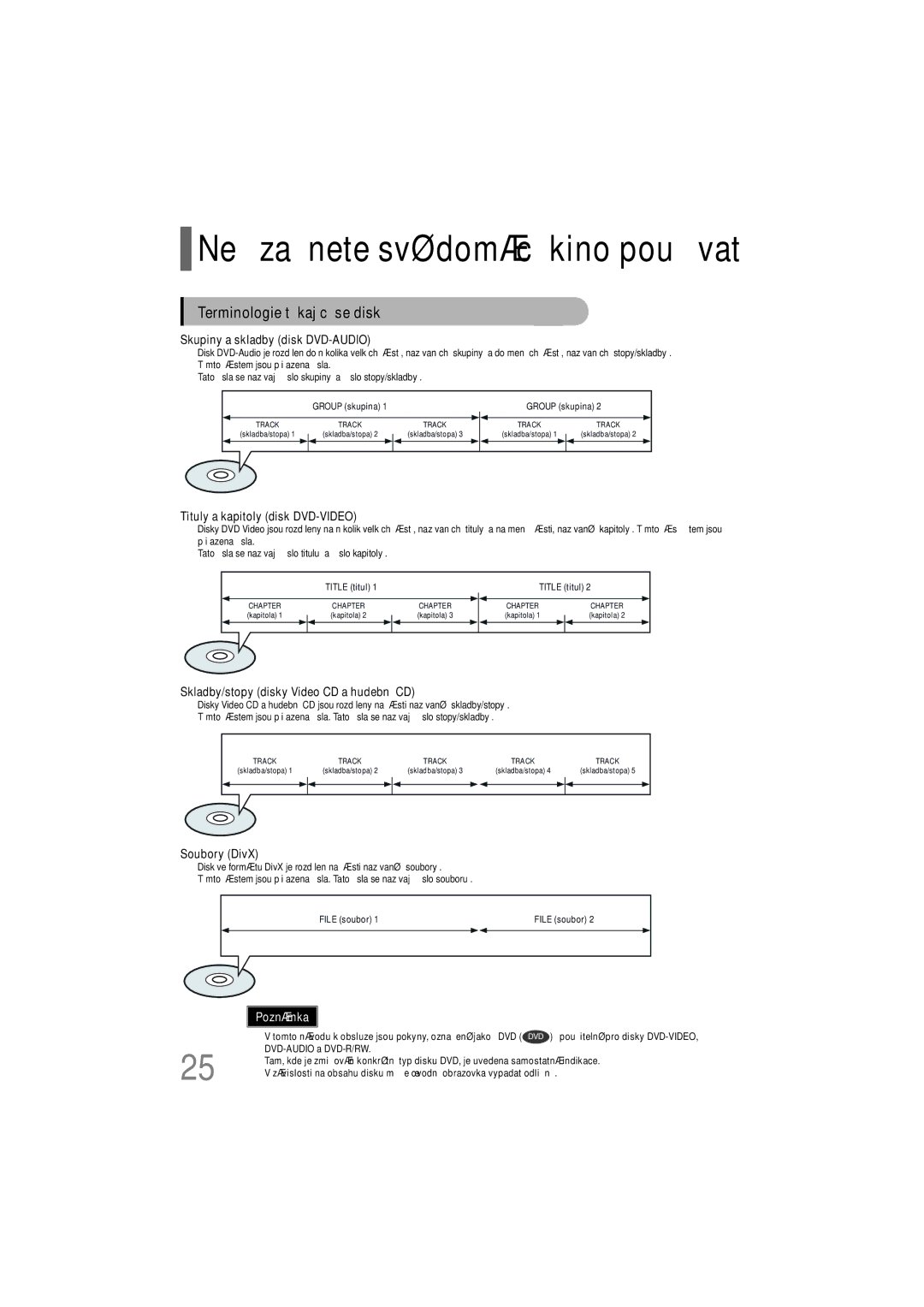 Samsung HT-XQ100T/XEH, HT-TXQ100R/ELS, HT-XQ100WR/ELS manual Terminologie týkající se disků, DVD-AUDIO a DVD-R/RW 