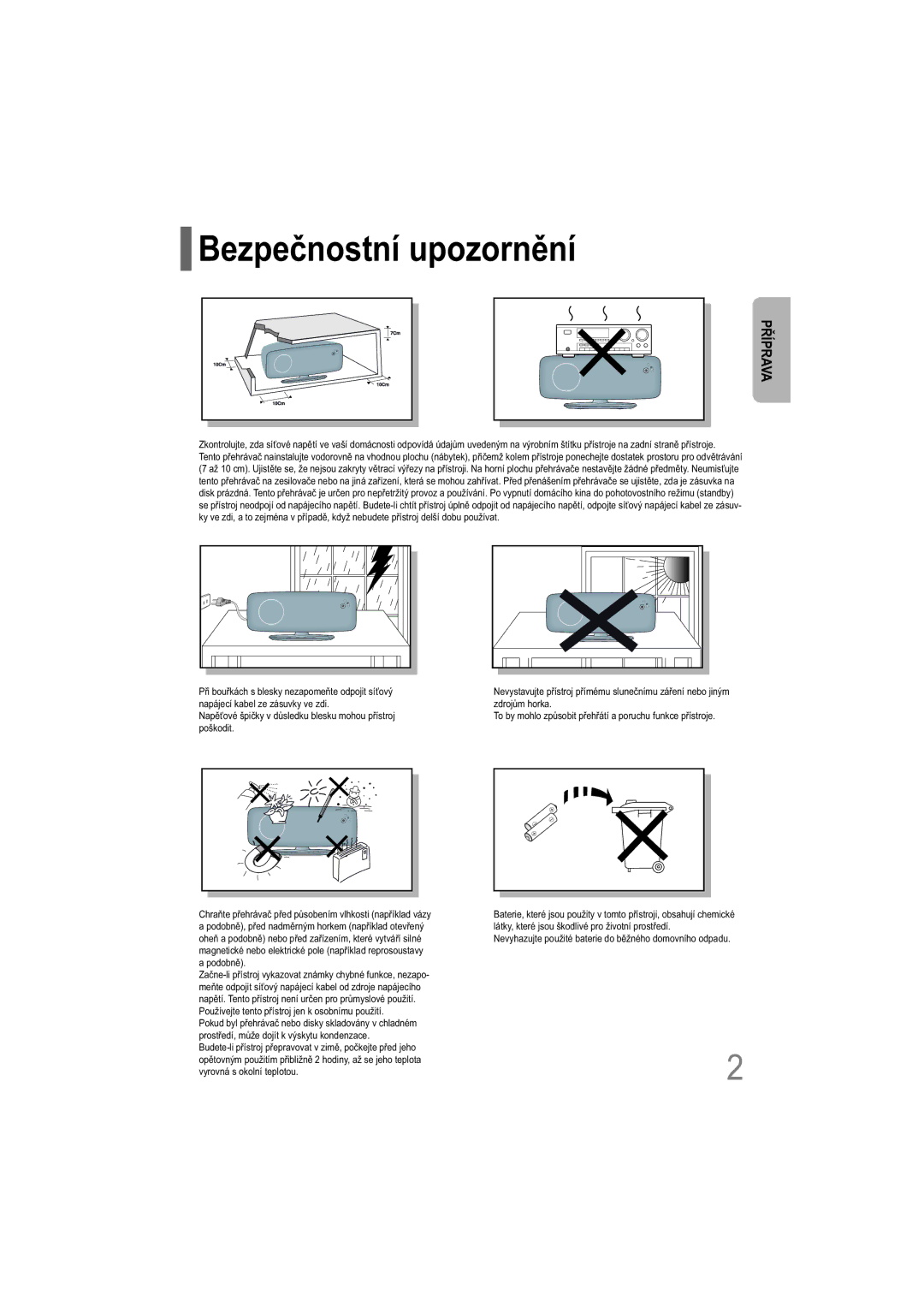 Samsung HT-TXQ100R/ELS, HT-XQ100WR/ELS Bezpečnostní upozornění, Napěťové špičky v důsledku blesku mohou přístroj poškodit 