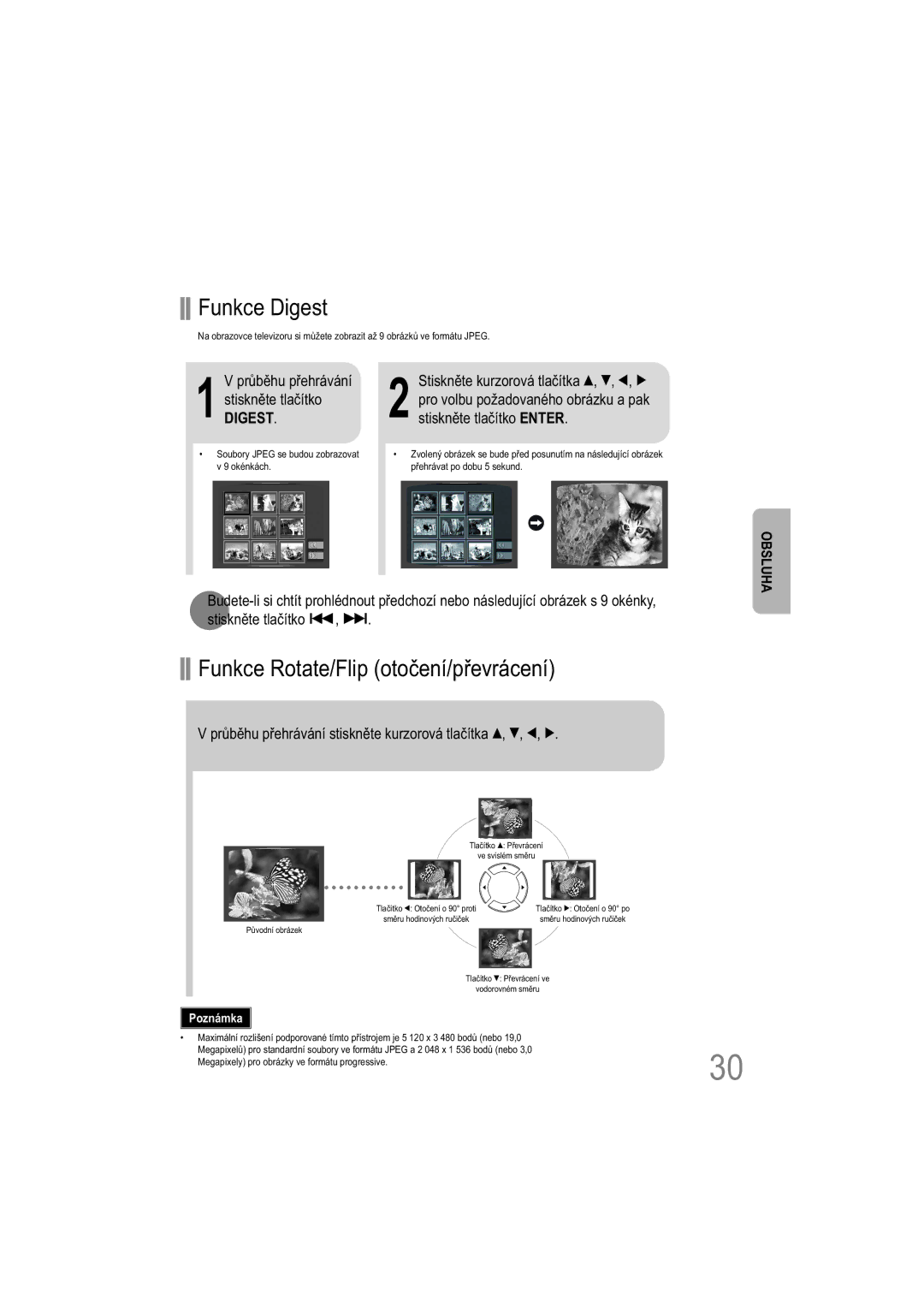 Samsung HT-XQ100WR/ELS, HT-TXQ100R/ELS, HT-XQ100T/XEH manual Funkce Digest, Funkce Rotate/Flip otočení/převrácení 