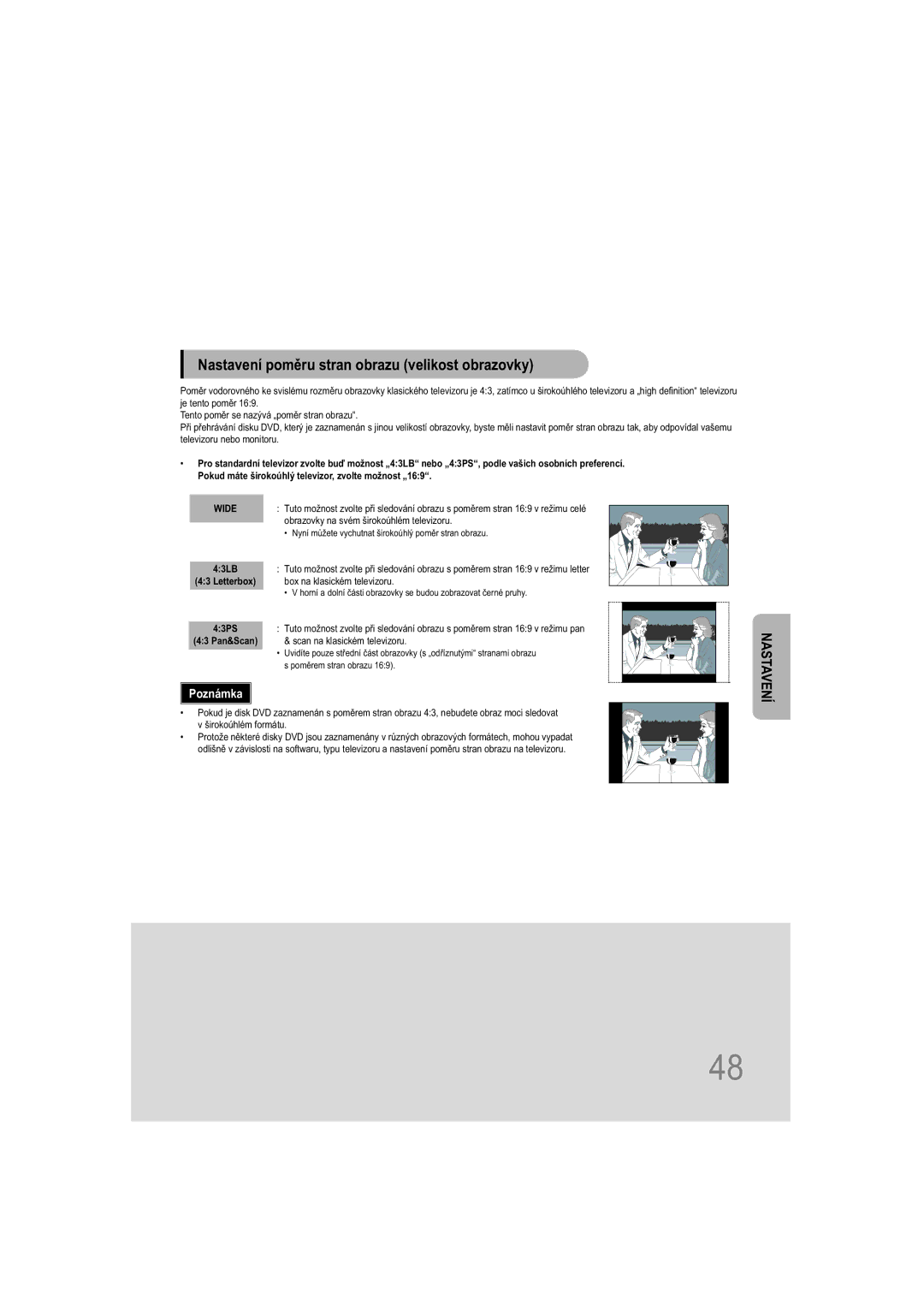 Samsung HT-XQ100WR/ELS manual Nastavení poměru stran obrazu velikost obrazovky, Obrazovky na svém širokoúhlém televizoru 