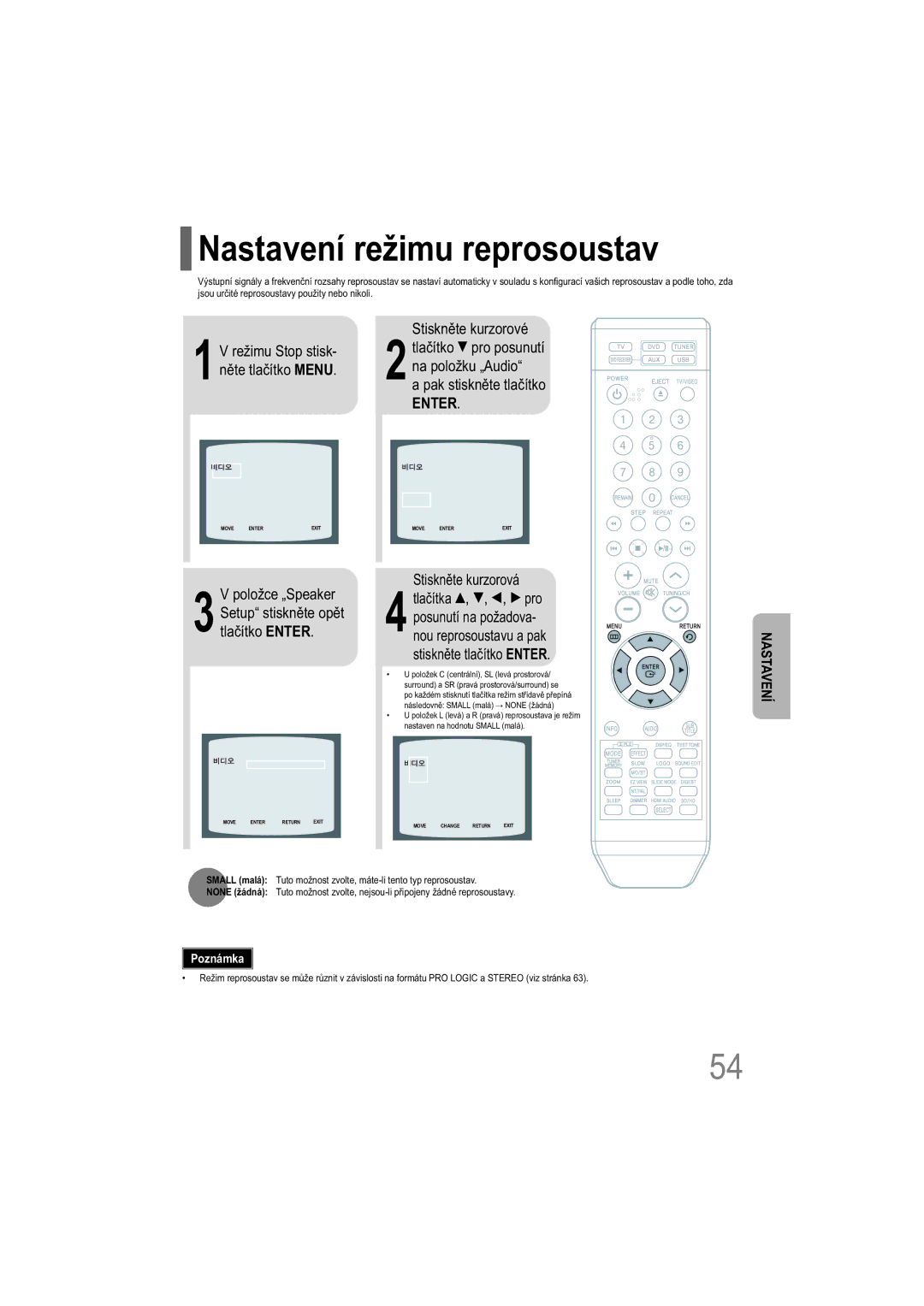 Samsung HT-XQ100WR/ELS, HT-TXQ100R/ELS manual Nastavení režimu reprosoustav, Tlačítko  pro posunutí na položku „Audio 