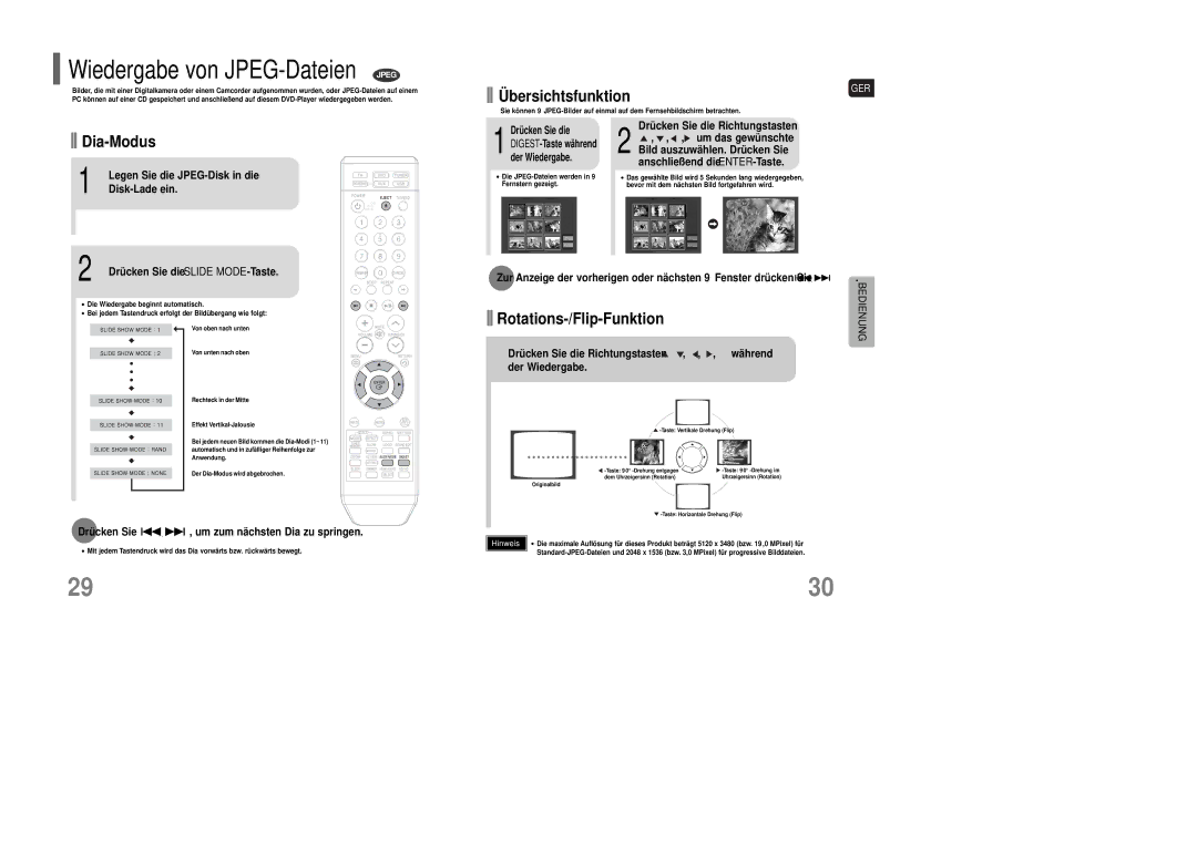 Samsung HT-XQ100R/ELS, HT-TXQ100T/ADL manual Legen Sie die JPEG-Disk in die, Disk-Lade ein, Drücken Sie die Slide MODE-Taste 