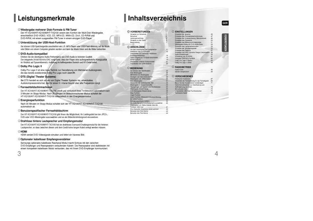 Samsung HT-TXQ100T/ADL, HT-XQ100R/ELS, HT-XQ100T/XEF manual Leistungsmerkmale 