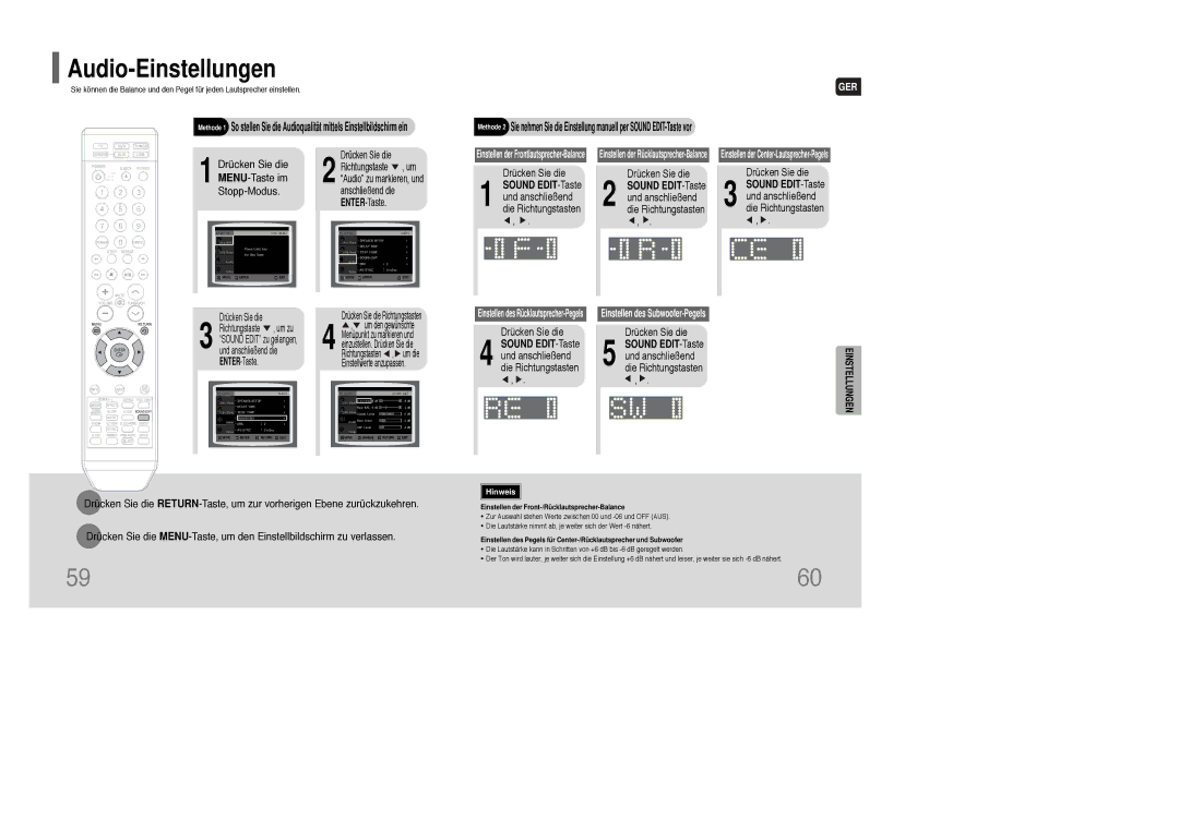 Samsung HT-XQ100R/ELS, HT-TXQ100T/ADL, HT-XQ100T/XEF Drücken Sie die, Sound EDIT-Taste und anschließend die Richtungstasten 