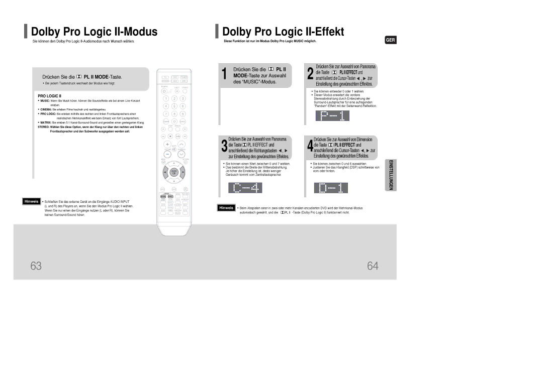 Samsung HT-TXQ100T/ADL, HT-XQ100R/ELS, HT-XQ100T/XEF manual Dolby Pro Logic II-Modus, Dolby Pro Logic II-Effekt 