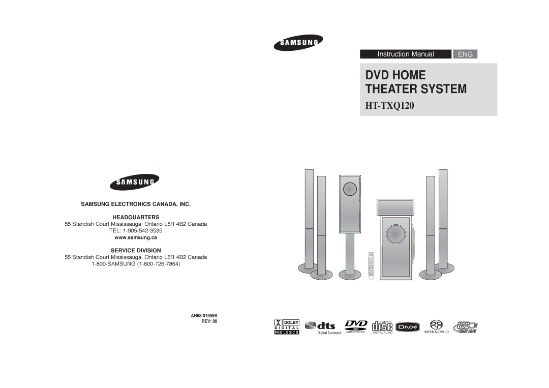 Samsung HT-TXQ120 instruction manual DVD Home Theater System, AH68-01959S REV 