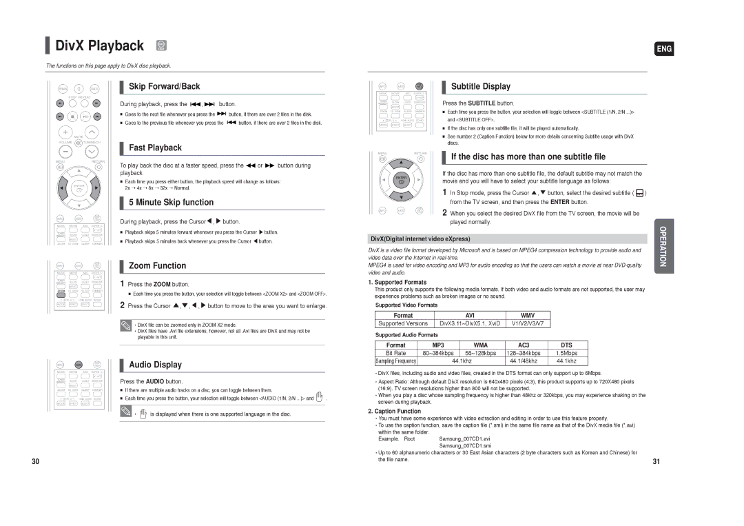 Samsung HT-TXQ120 instruction manual DivX Playback 