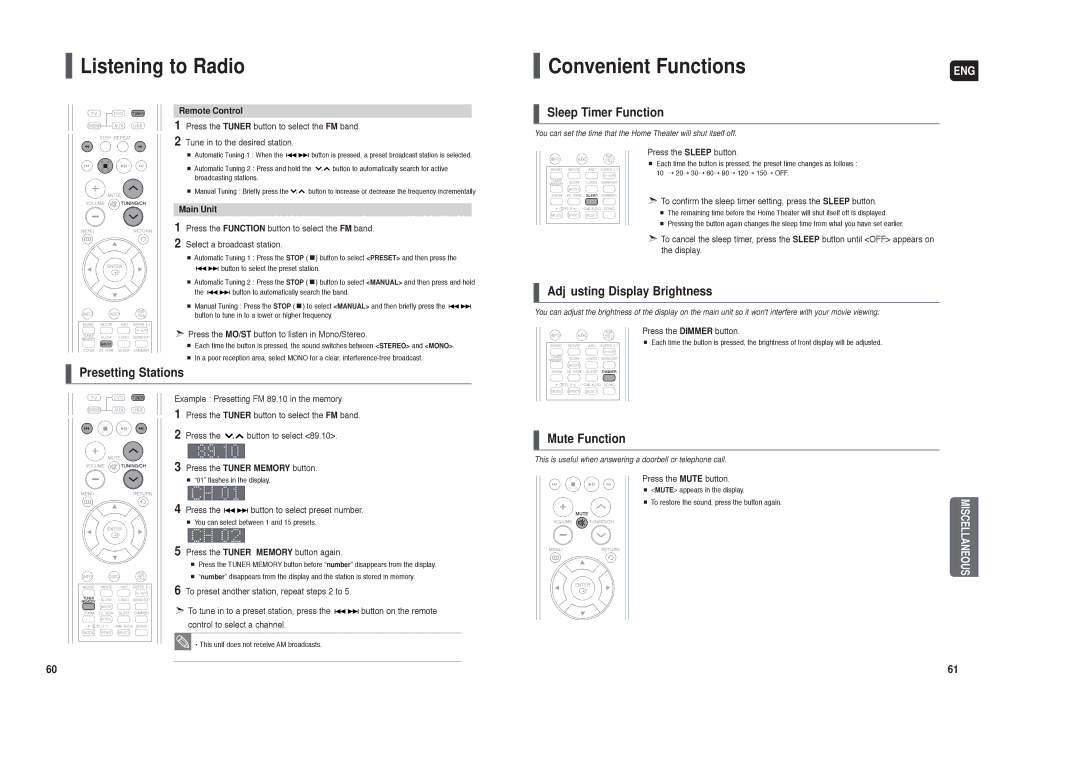 Samsung HT-TXQ120 instruction manual Listening to Radio, Convenient Functions 