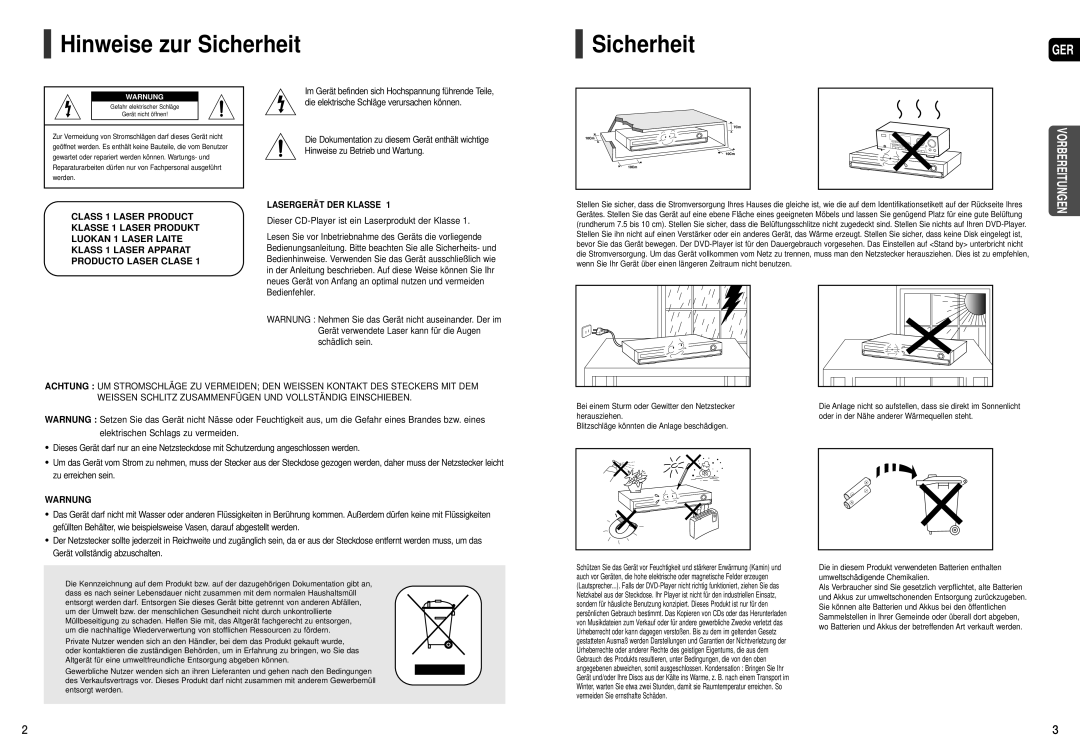 Samsung HT-THX22R/XEE, HT-TXQ120R/XEE manual Hinweise zur Sicherheit, Dieser CD-Player ist ein Laserprodukt der Klasse 