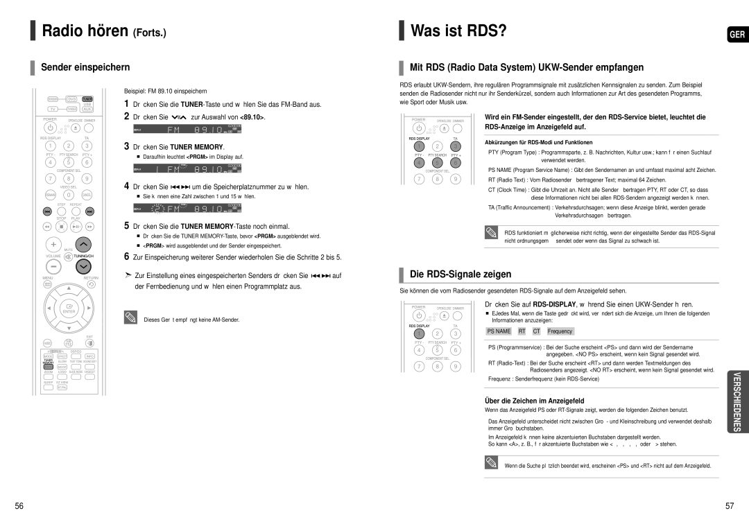 Samsung HT-THX25R/XEF Radio hören Forts, Was ist RDS?, Sender einspeichern, Mit RDS Radio Data System UKW-Sender empfangen 