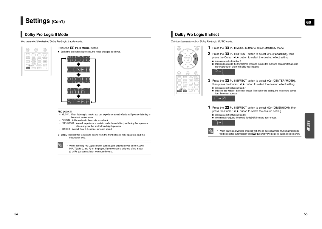 Samsung HT-TXQ120K/NWT, HT-TXQ120R/XEE Dolby Pro Logic II Mode, Dolby Pro Logic II Effect, Press the 2 PL II Mode button 