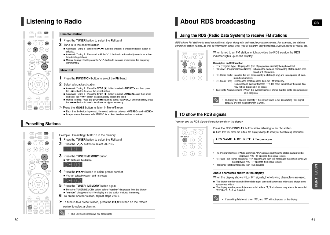 Samsung HT-TXQ120K/NWT manual Listening to Radio, About RDS broadcasting, Presetting Stations, To show the RDS signals 