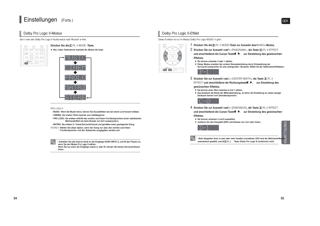 Samsung HT-TXQ120R/XEE Dolby Pro Logic II-Modus, Dolby Pro Logic II-Effekt, Drücken Sie die PL II Mode -Taste, Effektes 