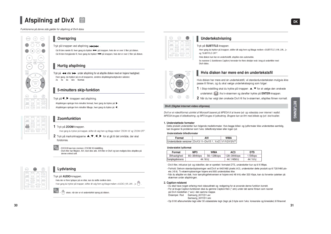 Samsung HT-TXQ120R/XEE manual Afspilning af DivX DivX 