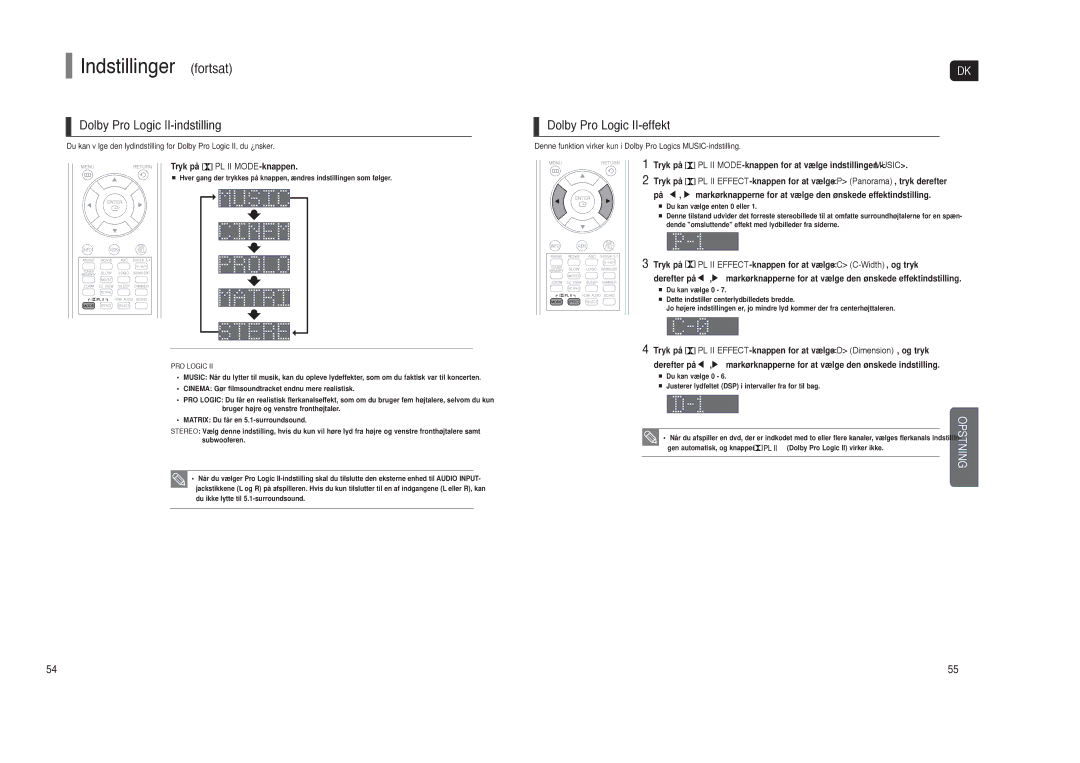 Samsung HT-TXQ120R/XEE manual Dolby Pro Logic II-indstilling, Dolby Pro Logic II-effekt, Tryk på PL II MODE-knappen 