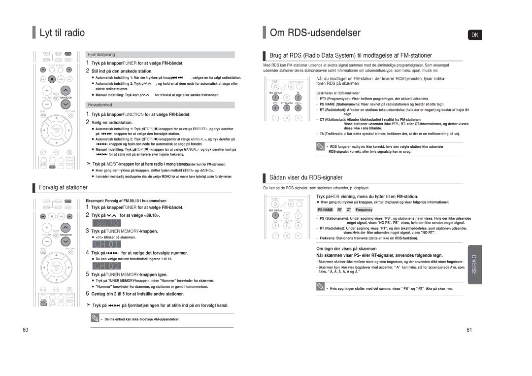 Samsung HT-TXQ120R/XEE manual Lyt til radio, Om RDS-udsendelser, Forvalg af stationer, Sådan viser du RDS-signaler 