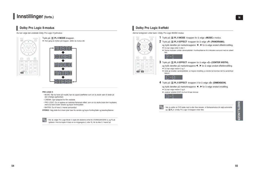 Samsung HT-TXQ120R/XEE manual Dolby Pro Logic II-modus, Dolby Pro Logic II-effekt, Trykk på PL II MODE-knappen 