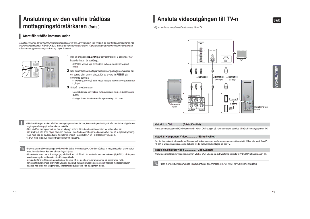 Samsung HT-TXQ120R/XEE manual Ansluta videoutgången till TV-n, Slå på huvudenheten, Metod 1 Hdmi Bästa Kvalitet 