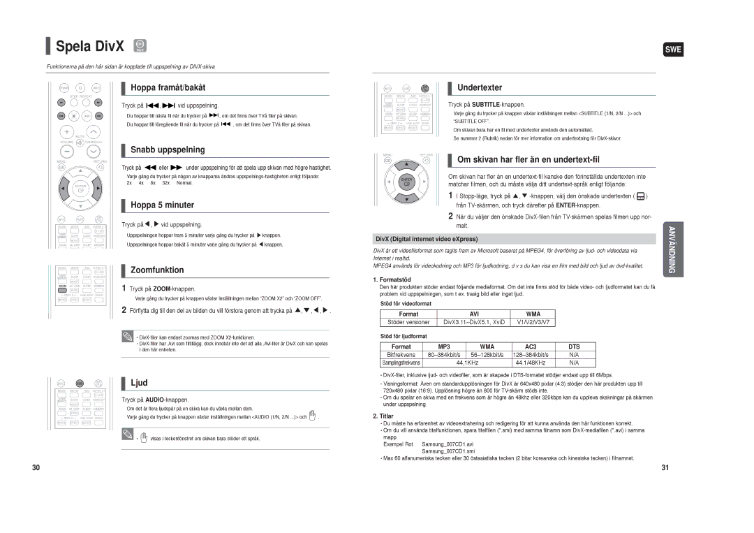 Samsung HT-TXQ120R/XEE manual Spela DivX DivX 