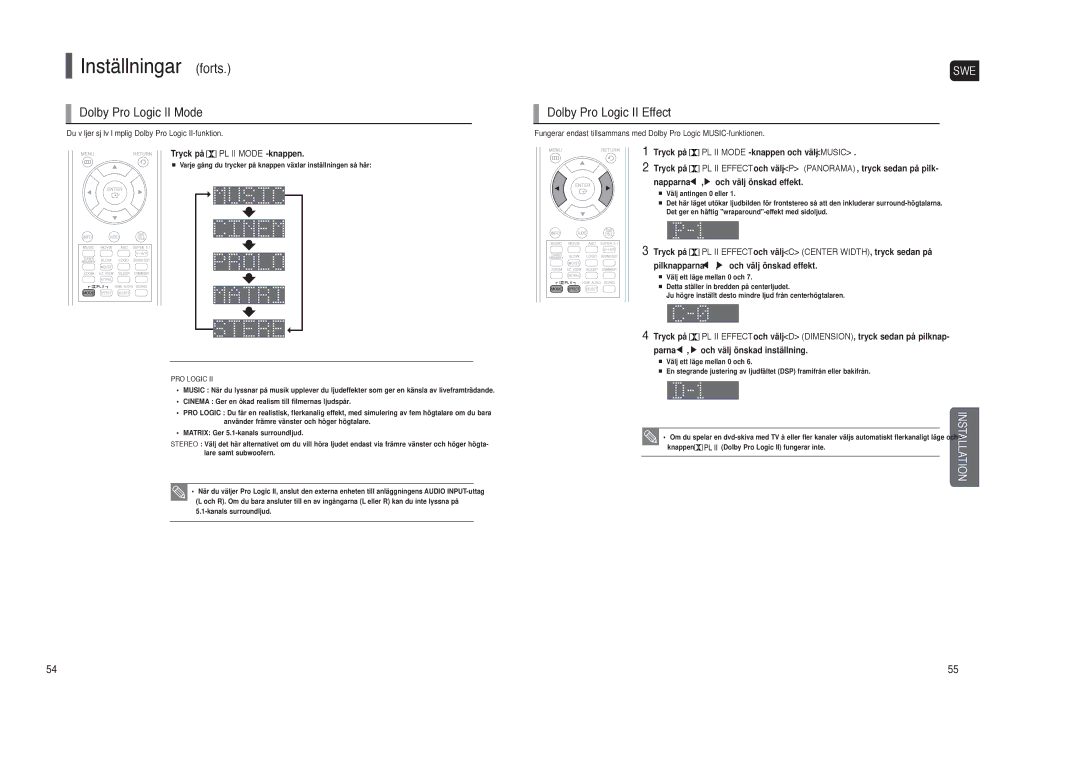 Samsung HT-TXQ120R/XEE manual Dolby Pro Logic II Mode, Dolby Pro Logic II Effect, Tryck på PL II Mode -knappen 