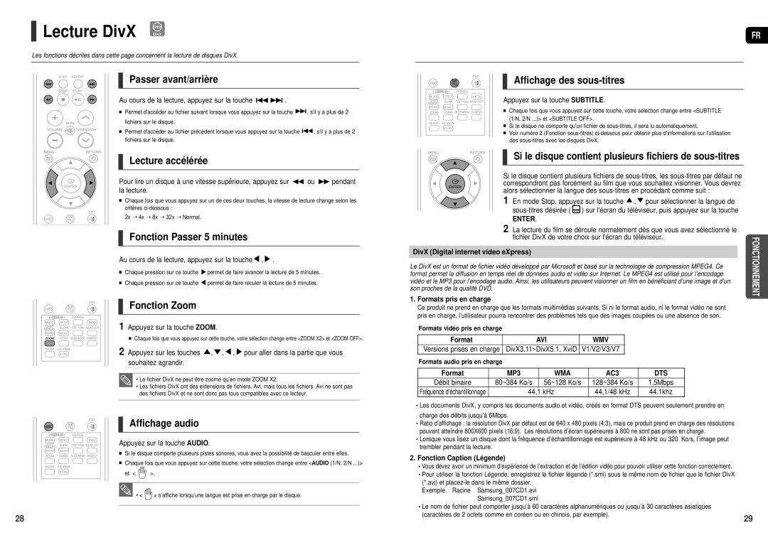 Samsung HT-THX25R/XEF, HT-TXQ120R/XEF manual Lecture DivX DivX 